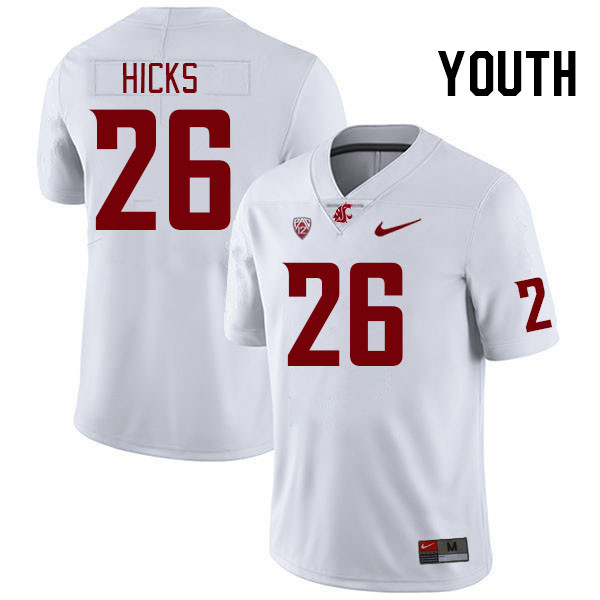 Youth #26 Davon Hicks Washington State Cougars College Football Jerseys Stitched Sale-White - Click Image to Close